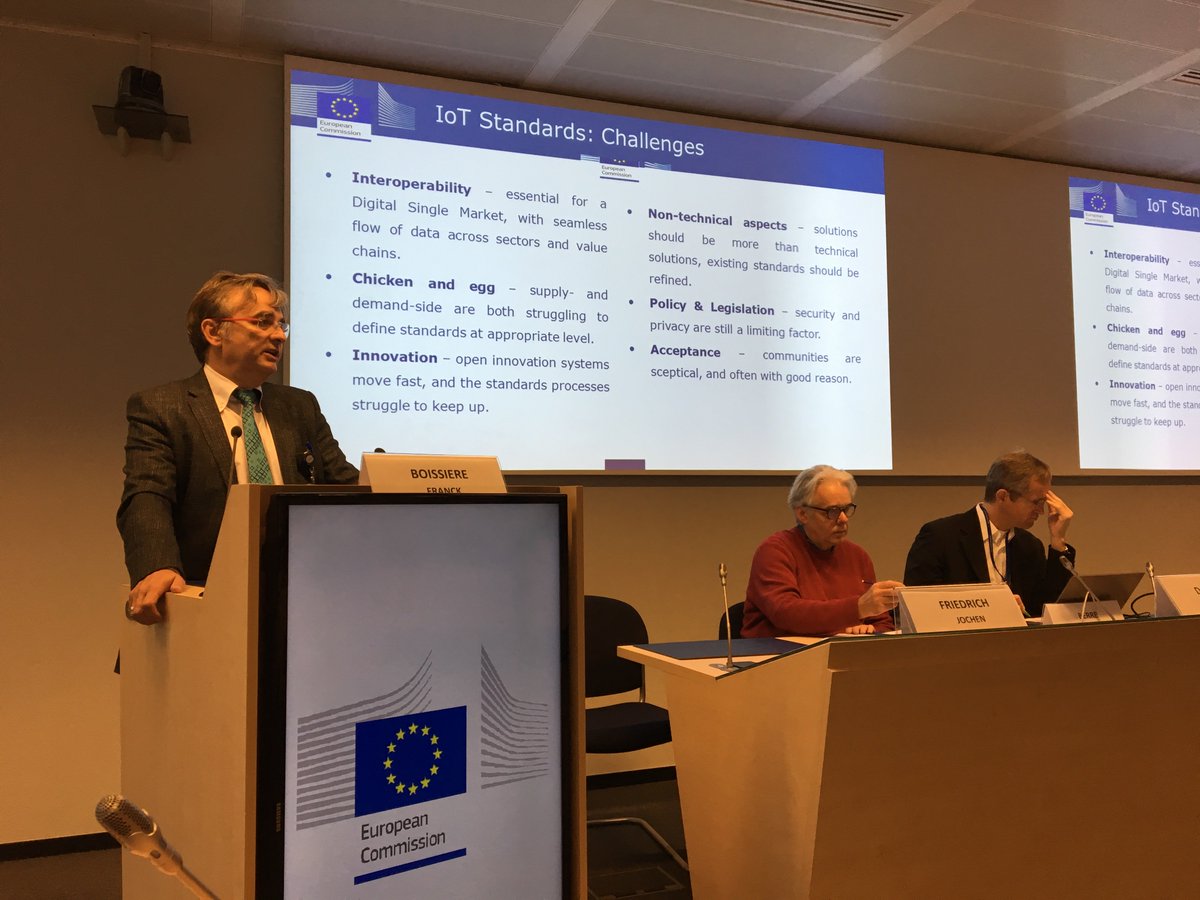 HSundmaeker's tweet photo. 2nd Internet of Things platforms and standardisation workshop today in Brussels - follow online via: https://t.co/RihG7eVCz7 #IoT #Standardisation #Architecture with #IoTLSPs @IoT_EPI @IoF2020 @SyncCityIoT @MonicaProject @AUTOPILOT_EU @ACTIVAGEproject @AIOTI_EU @FIWARE https://t.co/OPUX9hXmHQ
