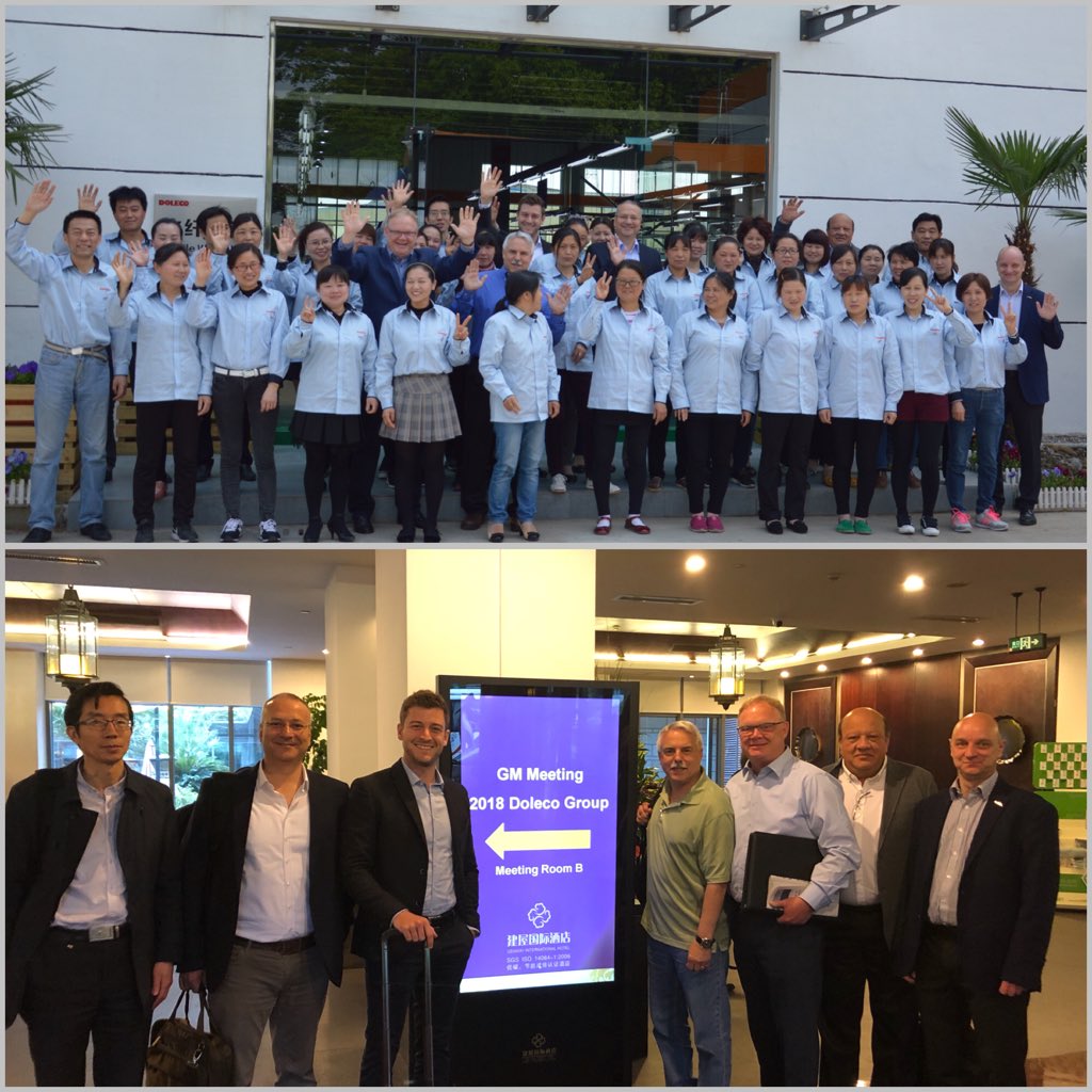 Dolezych's tweet photo. Viele Grüße aus China senden unsere internationalen CEOs aus Polen, China, Türkei, Chile, USA und Deutschland 😊 Beim diesjährigen Geschäftsführermeeting gab es auch Zeit für ein Foto mit einem Teil der Belegschaft der Niederlassung Doleco China 🇨🇳 https://t.co/we6wloHs5p