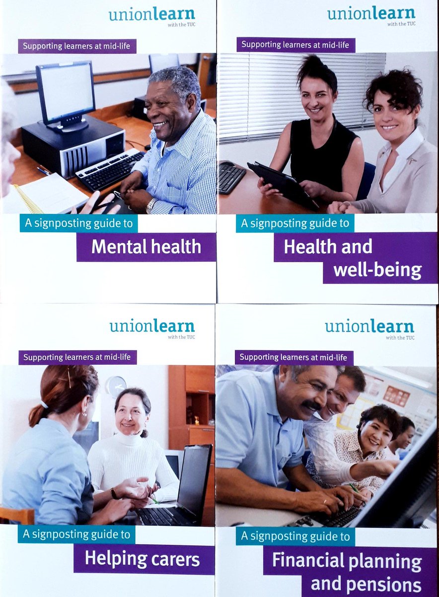 unionlearn's tweet image. Unionlearn has produced a series of  guides aimed helping #unionreps support #workplace #learners in #midlife who have health and well-being issues. The guides cover:
#Financialplanning &amp;amp; #pensions
#Healthandwellbeing
#Helping #carers
#Mentalhealth
unionlearn.org.uk/news/signposti…