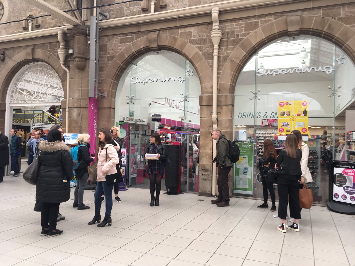 Graham and Steph at Sheffield station ready to take <a href="/commscamp/">Commscamp</a>-ers on the walking bus! #commscampnorth