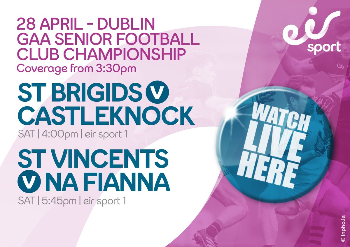Two live Dublin Senior Football Club Championship games this Saturday on the eir Sport pack!

🏐 St Brigids v Castleknock 🏐
📺 eir Sport 1
⏱️ 4pm

🏐 St Vincents v Na Fianna 🏐
📺 eir Sport 1
⏱️ 4pm
