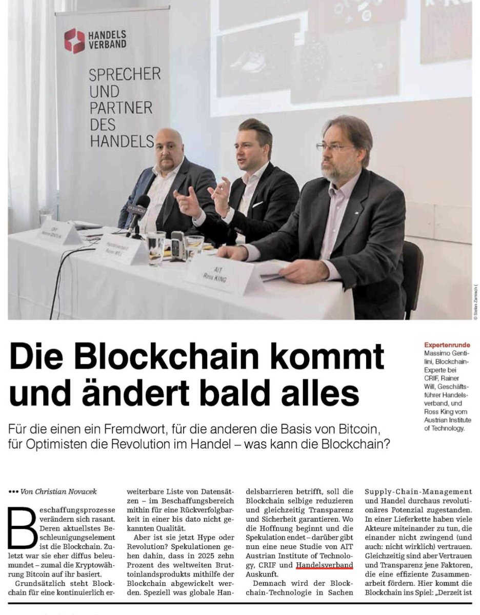 Will_Rainer's tweet photo. Survey: Austrian consumers see blockchain positively - Österreichische Konsumenten sehen #Blockchain positiv. #Handelsverband #commerce #retail #leh #crif @artis_eco @tze42 #crif #mindtake #ait @medianet_at https://t.co/QX8ecZad6j