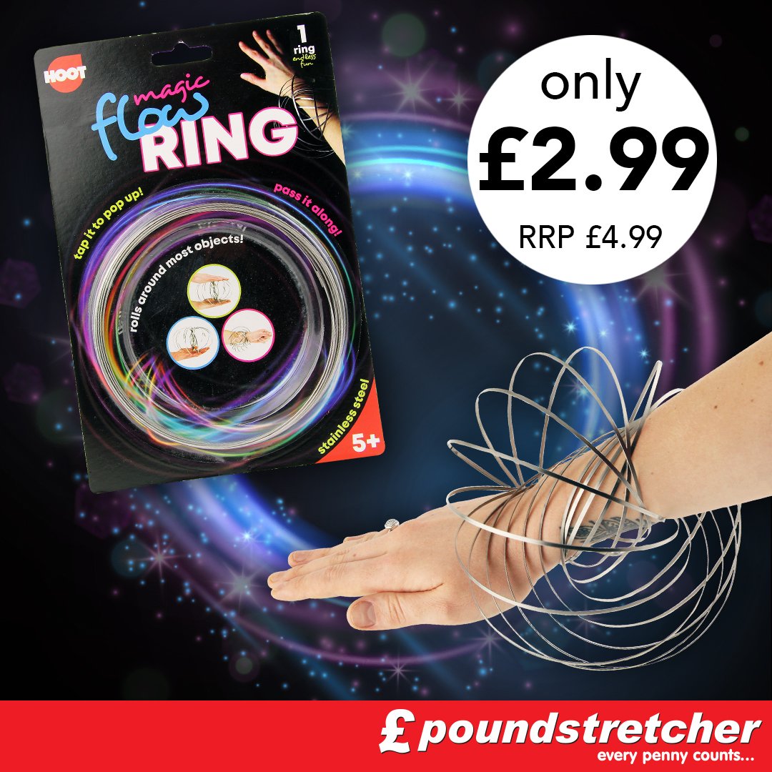 Poundstretcher1's tweet photo. These magic flow rings are SO much fun! 😃Get in on the craze and pop, spiral, move, and slide the ring into all kinds of crazy motions! Get yours for LESS at #Poundstretcher at only £2.99 each 🙌 That's £2 off RRP! #FlowRing https://t.co/b4wBDLetct