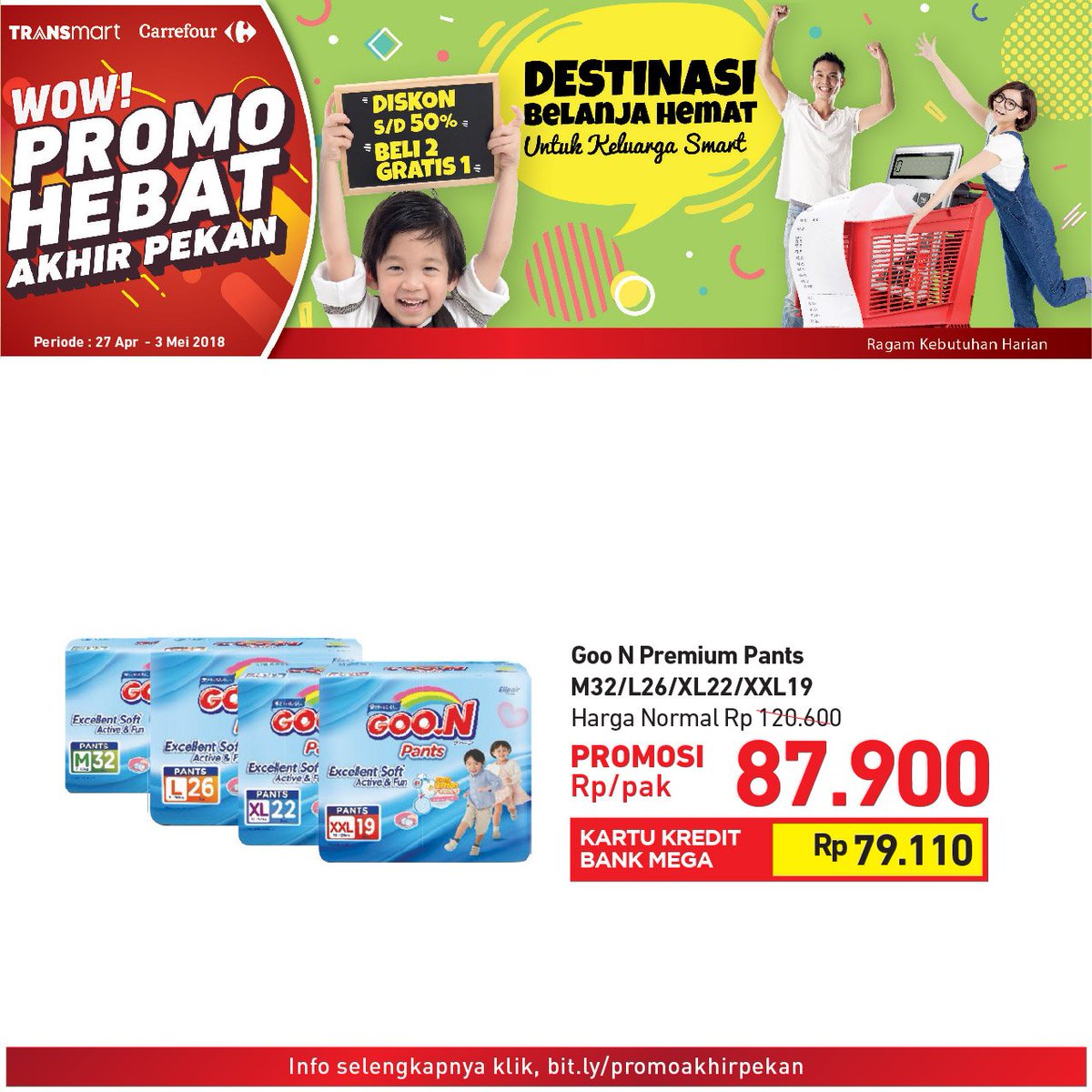 Transmart_IND's tweet photo. Kehabisan popok si kecil akhir pekan ini? Buruan ke Transmart Carrefour, tersedia Goo N Premium Pants hanya Rp 87.900,-
Dapatkan promonya sampai 3 Mei 2018, selengkapnya klik https://t.co/BweMU7Kwwk #PromoHebatTransmart https://t.co/tgz3zF9fIr