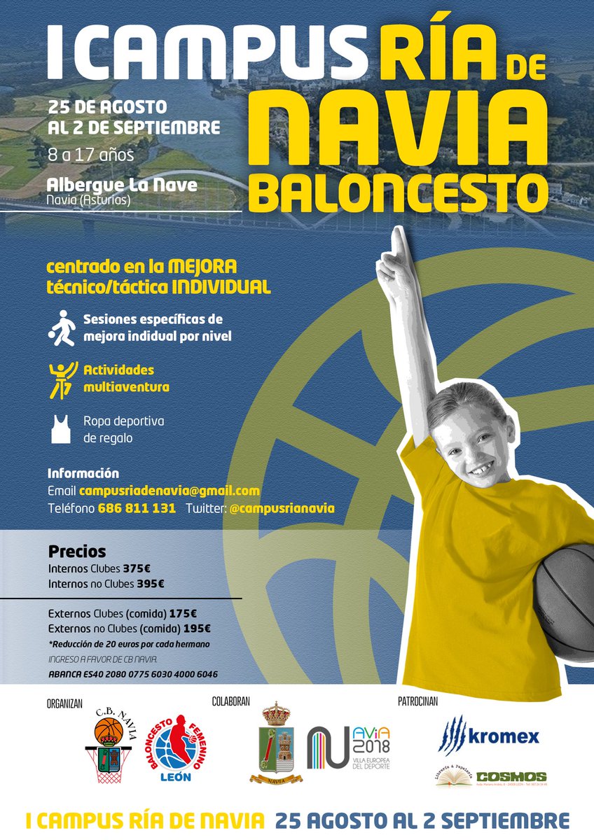 bfemeninoleon's tweet photo. Anunciamos nuestra colaboración con @CBNavia en @campusrianavia este próximo verano. Del 25 de agosto al 2 de septiembre. Aquí tienes toda la información para inscribirte. Trabajo de mejora individual técnico/táctica y diversión. #trabajounicareceta #somosclub https://t.co/UawOEu0RZv