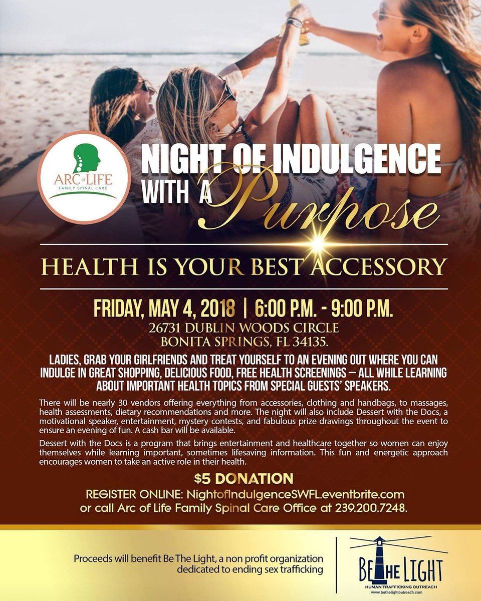 A great excuse for a girl's night - it's for a great cause! Text your friends! There will be food, free health screenings, shopping, entertainment, massages, you name it! 
RSVP at NightofindulgenceSWFL.eventbrite.com
