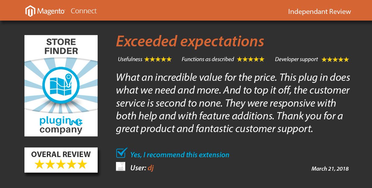 plugincompany1's tweet image. What customers say about our #Magento #StoreFinder Extension?
Read more and try free demo here ➡ buff.ly/2HlDtwh