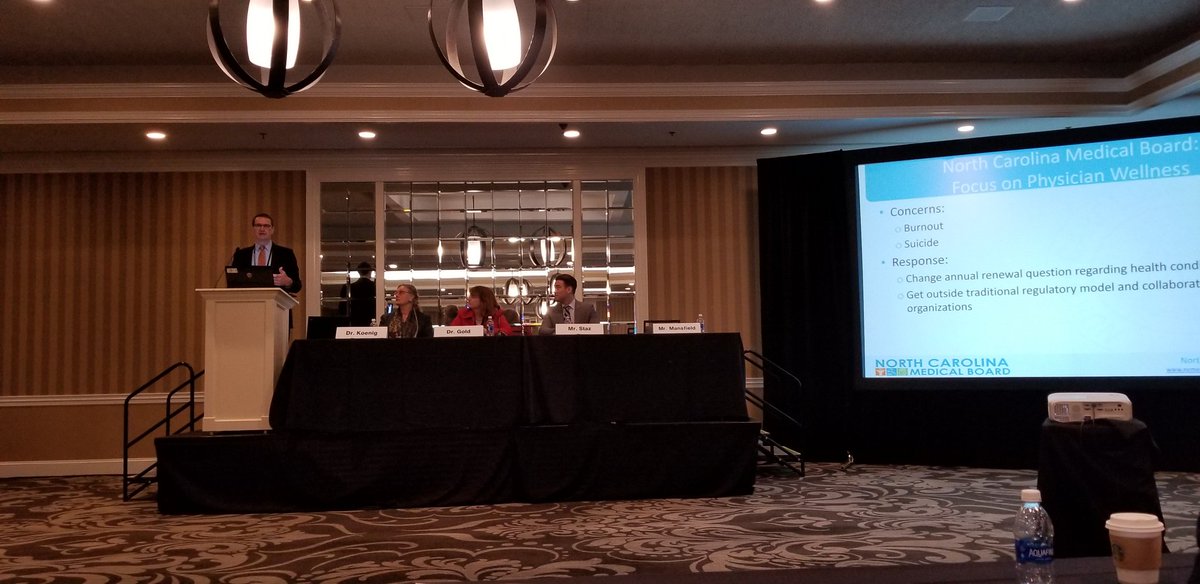 NCMedBoard's tweet photo. #NCMB Chief Legal Officer, Thom Mansfield, talks about physician wellness and burnout at #FSMBAM2018. @TheFSMB https://t.co/SDBlgAEp5R