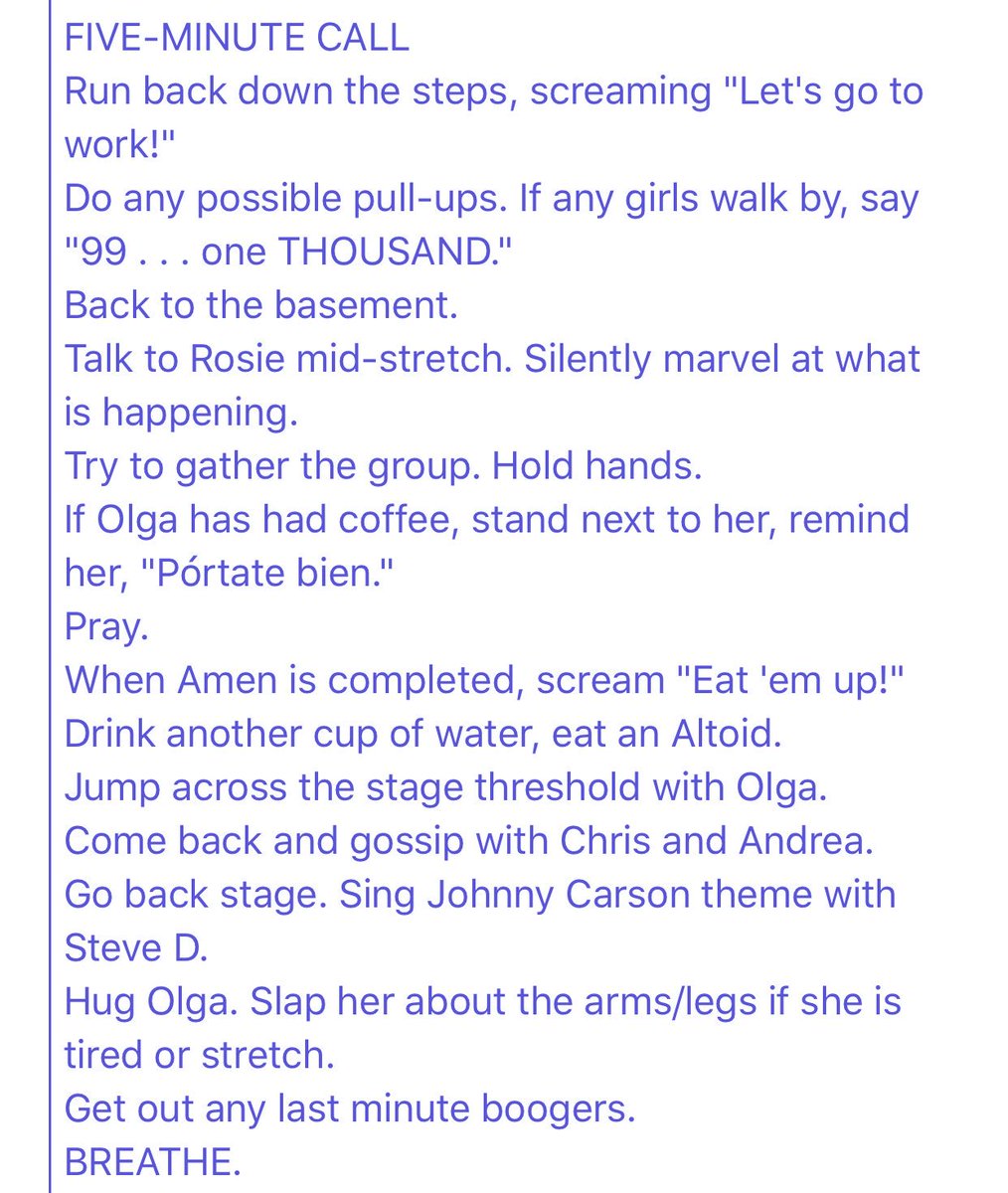 This morning <a href="/JanetDacal/">Janet Dacal</a> sent me this email that I once sent the entire Heights company. It was my pre-show Heights ritual. It’s REALLY specific. 
I may never feel that sense of family in a company again. We lived at the top of the world, truly. ❤️❤️❤️