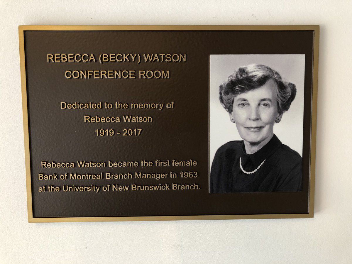 LeeWinchester1's tweet photo. A @BMO Icon Becky Watson, (BMO’s 1st Women Branch Manager, @UNB BMO Campus Branch Fredericton, NB) will always be remembered with a conference room named in her memory here in @Novacentre #BMOTower #Halifax. #BeingAPD #proudtoworkatbmo https://t.co/iZ0iL9ftCK