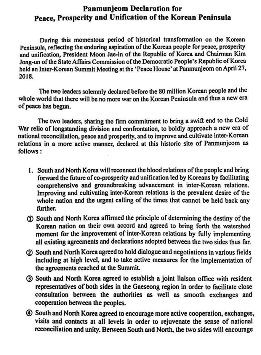 English Text of *Panmunjeom Declaration for Peace, Prosperity and Unification of the Korean Peninsula*
