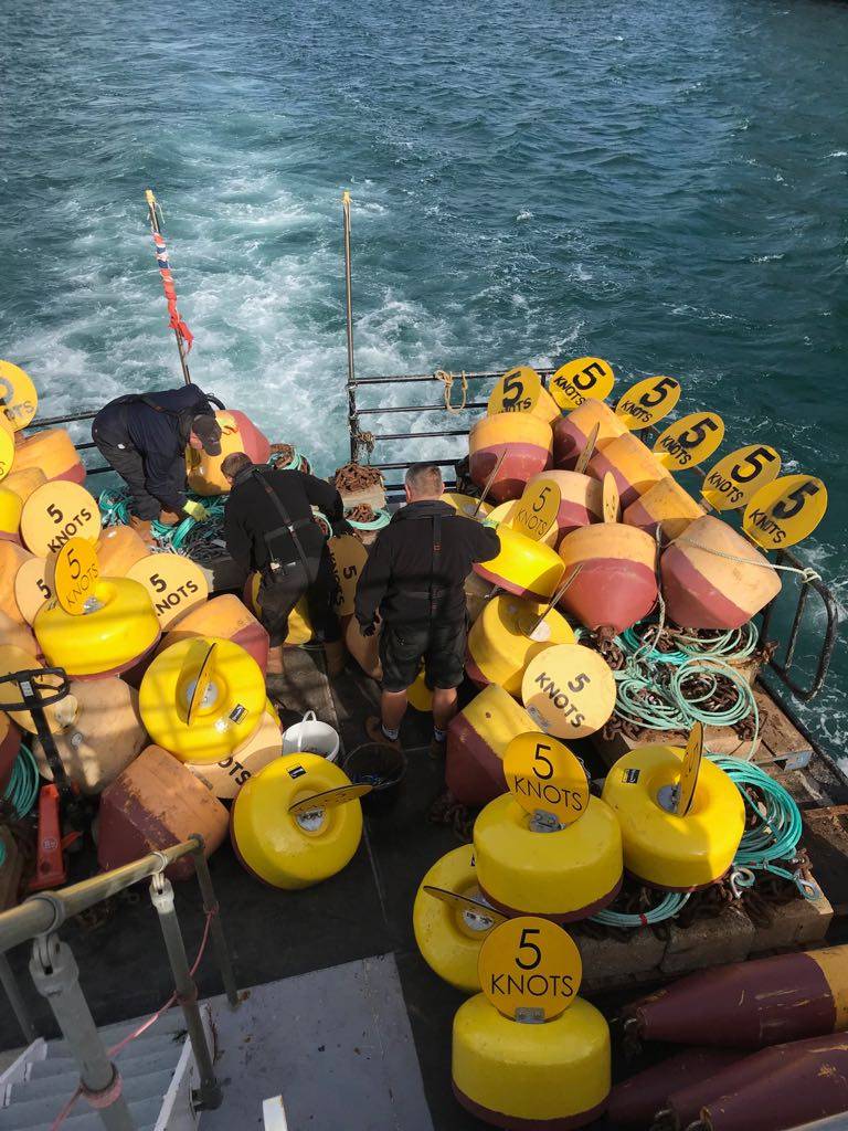 Deployment of seasonal marker buoys took place yesterday ready for the summer season. 
#Harbours #Beaches #seasafety