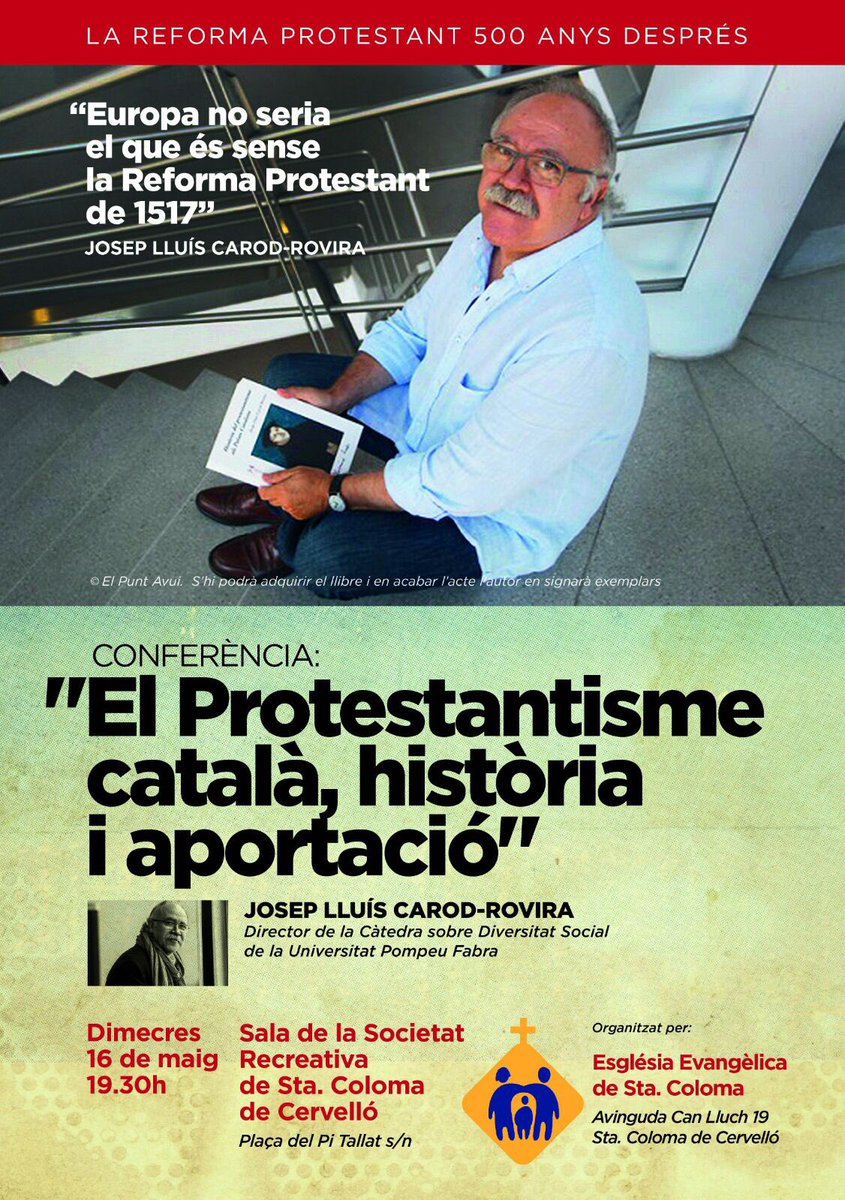 eellibertat's tweet photo. No t’ho perdis! #reformaprotestant #500reforma #fe
Brillant exposició de @CarodRoviraJLl a Santa Coloma de Cervelló sobre els 500 anys de la Reforma Protestant!
@afersreligiosos https://t.co/BdZkfY8xnF