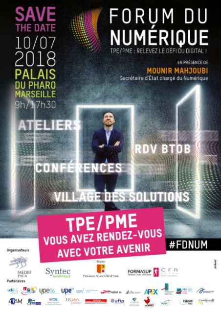 FrenchTechAM's tweet photo. #SaveTheDate 👉 Le Forum du #Numérique organisé par @MedefPACA c'est le 10 juillet prochain au Palais du Pharo à Marseille et en présence de @mounir Mahjoubi 🗓 Notez cette date dans votre agenda et venez relever le défi du digital 🚀 #FDNum https://t.co/So1G0ad5Wi