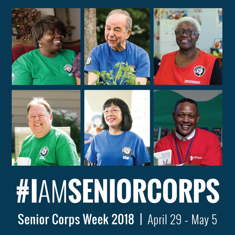 AmeriCorpsSr's tweet photo. Join @NationalService this Sunday as we kick off @SeniorCorps week.  Follow our Director, Deborah Cox-Roush on Twitter -  @Dir_SeniorCorps to hear our stories and celebrate our volunteers.  #IamSeniorCorps #SeniorCorpsWeek 
#SeniorCorpsWorks https://t.co/WxTNHeGsVw