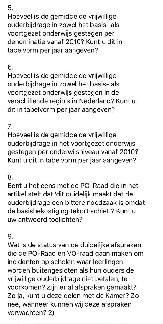 De strijd tegen de vermeend vrijwillige ouderbijdrage gaat door! Schriftelijke vragen samen met <a href="/Lisawesterveld/">Lisa Westerveld 🟥</a> gesteld. Ondertussen schrijven wij hard door aan ons wetsvoorstel.