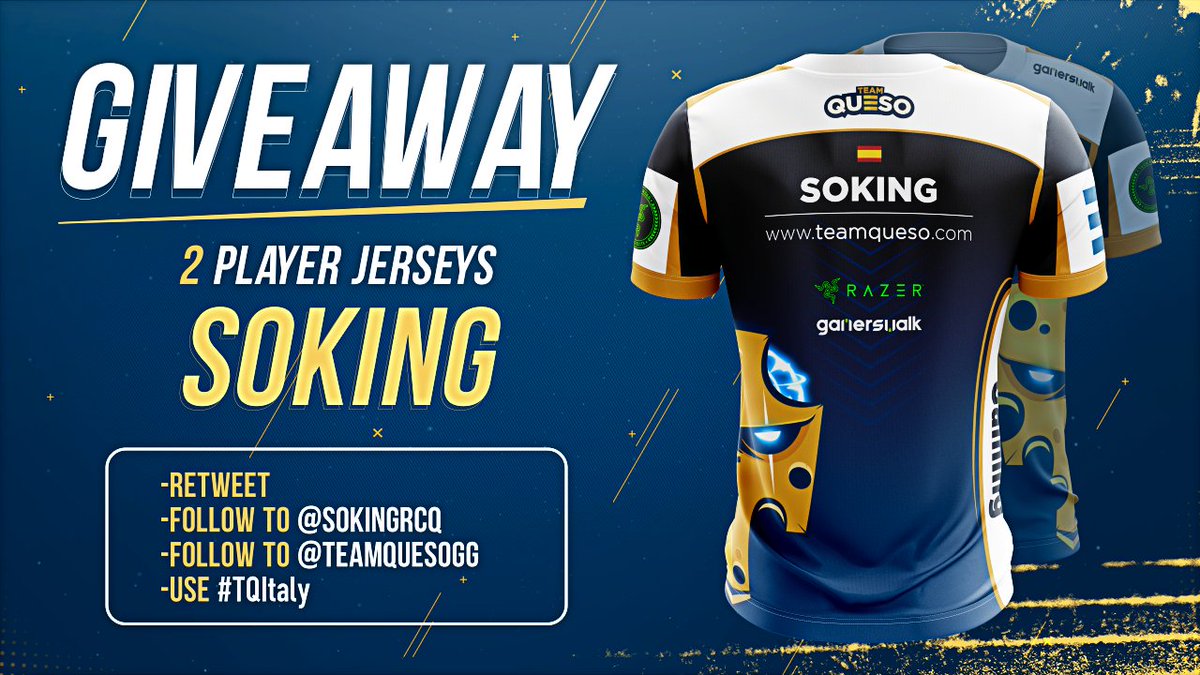TeamQuesoGG's tweet image. To celebrate our qualification for the QLASH League final we are giving away two @SokingRcQ technical jerseys 😱

Just follow the steps in the image to enter, everyone can participate.

Don’t forget to use the hashtag #TQItaly! 🧀✈️🇮🇹