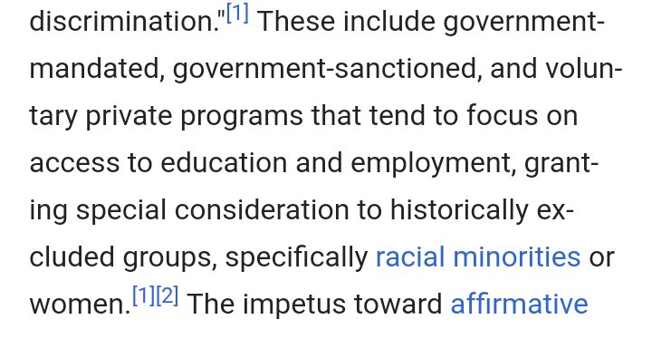 Robbie_Graham_'s tweet photo. @Trumperland @brutaIforce I'll just end this with this quote of what affirmative action is.

*You* are a part of affirmative action as a woman.

Do you not see the hypocrisy here? https://t.co/1Yy1Ylckc8