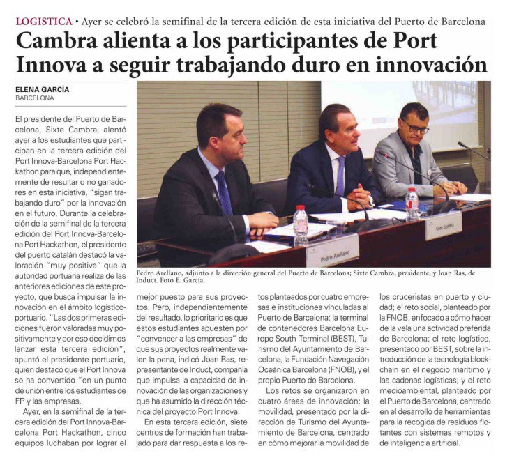 PortdeBarcelona's tweet photo. Sixte Cambra alienta a los participantes de @portinnova a seguir trabajando duro en innovación | @diariodelpuerto #PortInnova #SmartPort https://t.co/7zcjPxfk5p