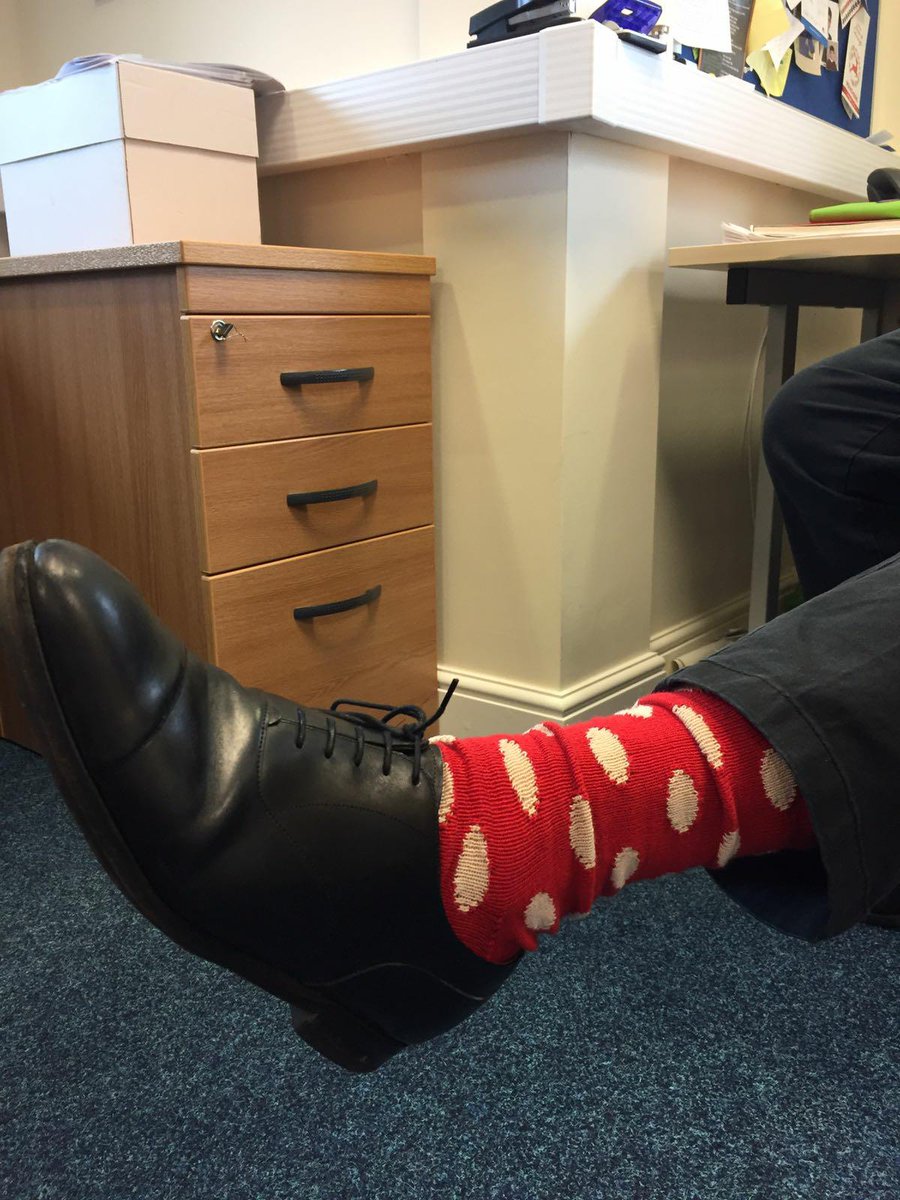 Our Director of Adult Services is sporting some lovely spotty socks today! #AEM50 #SillySockDay