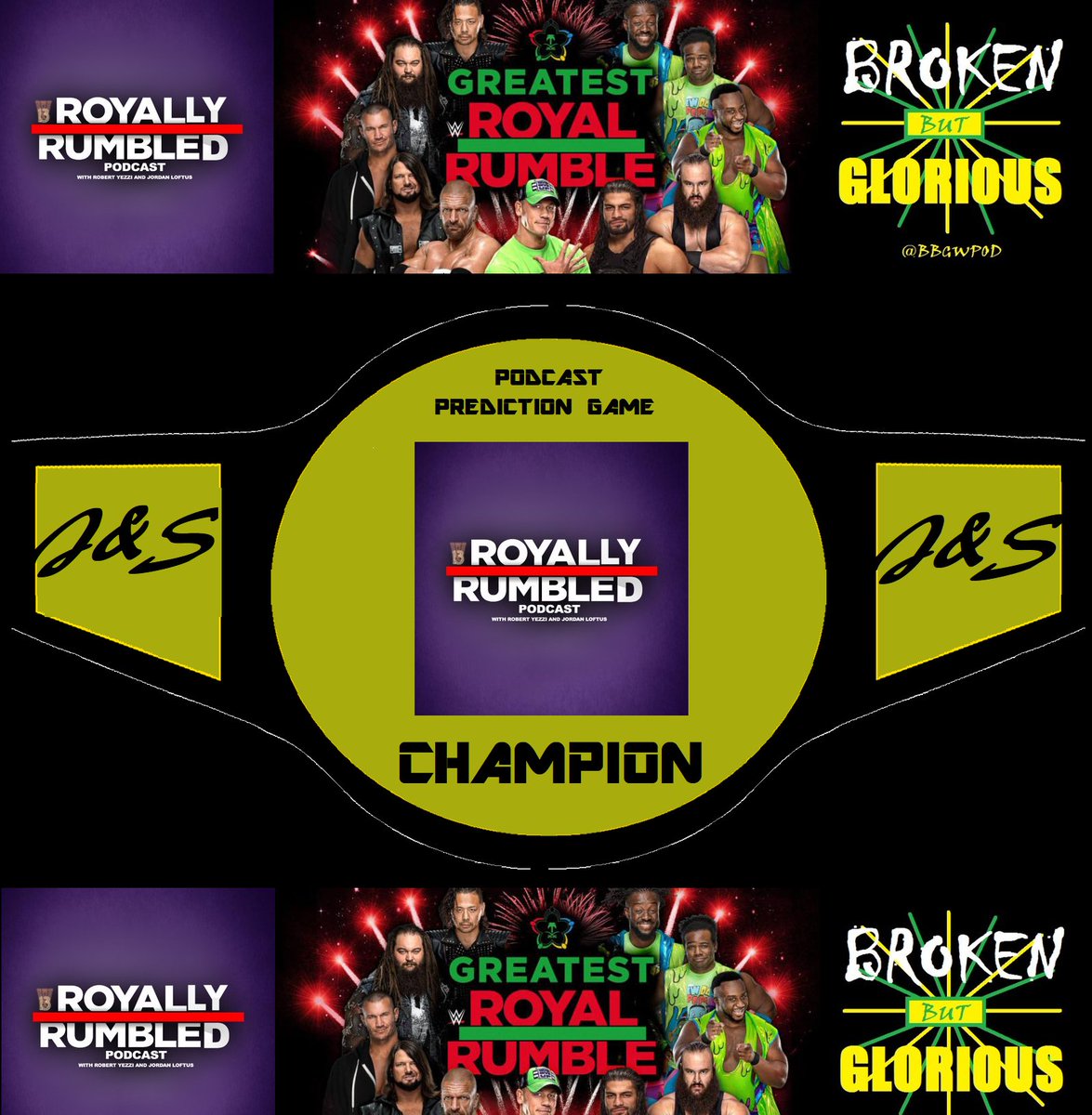 JoshandStuPod's tweet photo. Less than 5 HOURS to SUBMIT your #WWEGRR PREDICTIONS for our LEAGUE and #GodofthePod GAMES.
Our 1ST EVER CHAMPION @RoyallyRumbled defend their title against NO.1 CONTENDERS @BBGWPod
The HIGHEST SCORING #podcast will become the next CHALLENGER. https://t.co/GcN20iqbzq