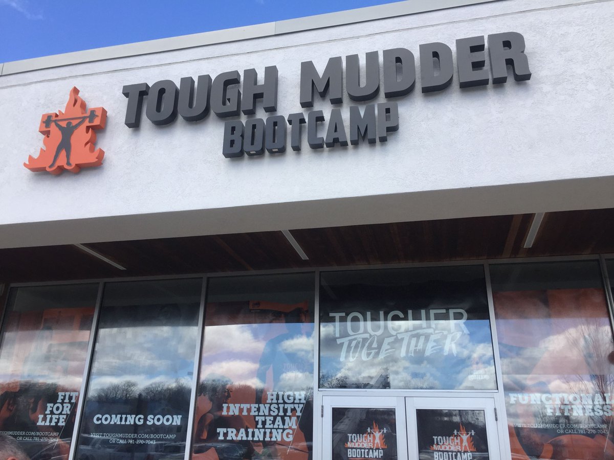 Storefront sign is up on <a href="/toughmudder/">Tough Mudder</a>bootcamp location No. 1 in #Burlington MA! 3 weeks until opening. @toughmudder