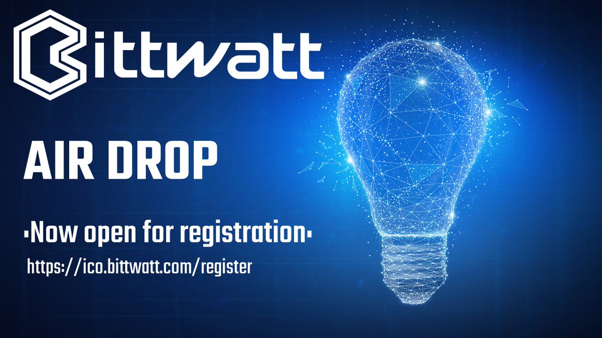 Save your seat for our official Air Drop launch and get your free bits of energy. ⚡

Get registered on: ico.bittwatt.com/register

 ⚡️ Save Energy. Get Bittwatt. Create Value. ⚡️