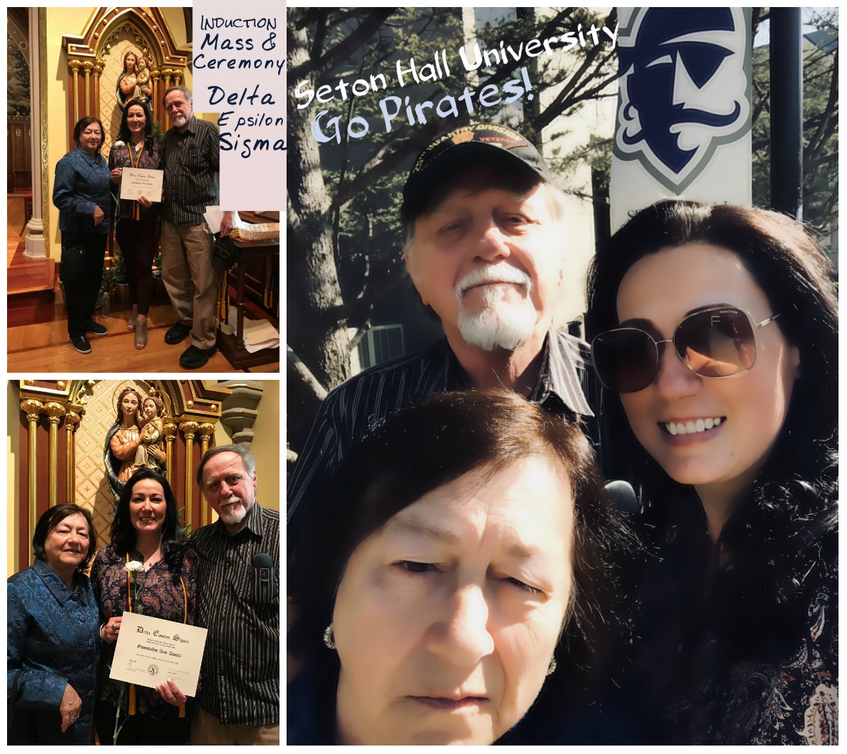 teacher077's tweet photo. #DeltaEpsilonSigma #FeelingProud @SetonHall So proud😀to be inducted into my 3rd honor society during my graduate studies @ @SetonHall @ the Delta Epsilon Sigma Induction Mass & Ceremony w/ my wonderful, loving ❤️parents. https://t.co/64bUZhxujT
