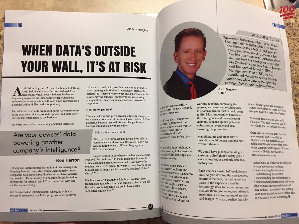 KenHerron's tweet photo. Well, this was fun to come home to. #ThankYou @insightssuccess! 😁 #iot #ai #datasecurity https://t.co/RSczbIal4n
