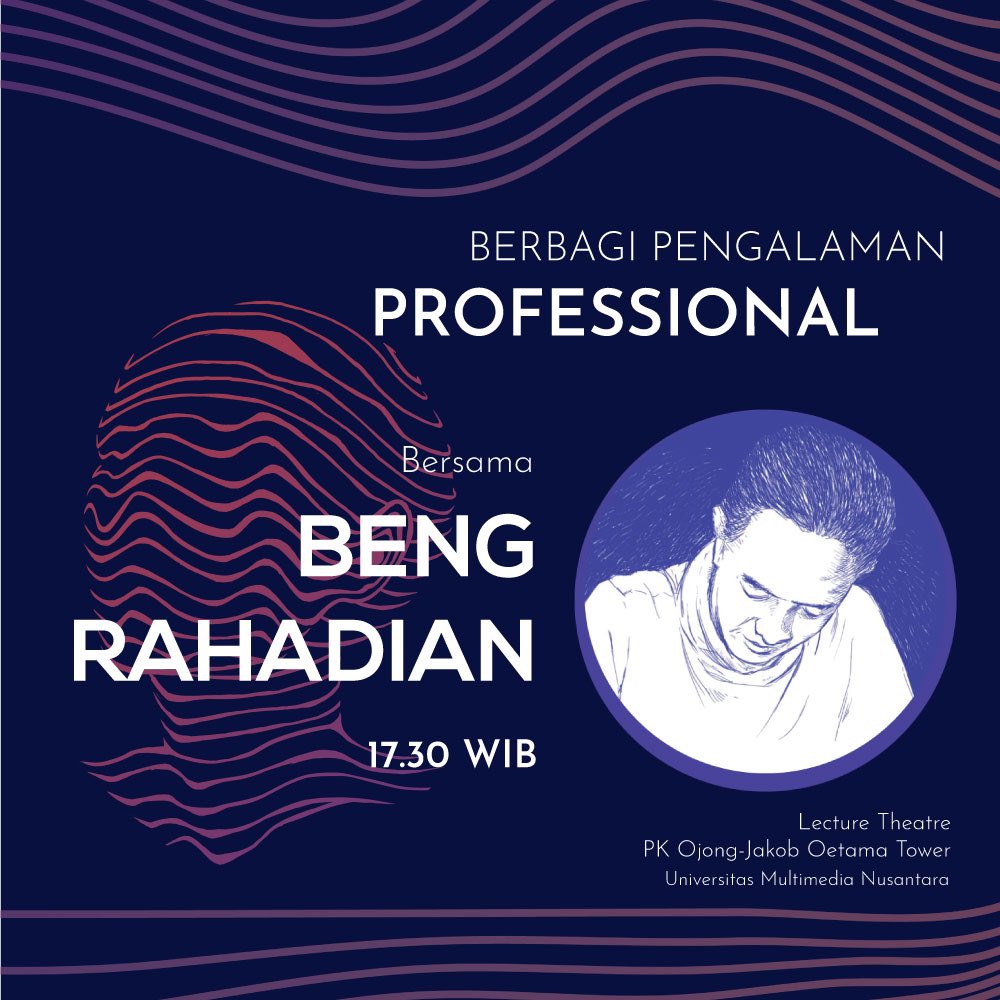 Yuk ajak teman-temanmu ke Lecture Theater tanggal 3 Mei 2018 untuk berbincang hangat dan mendengarkan sharing pengalaman di dunia professional bersama Mas Beng Rahadian (komikus) dan Mas Wahyu Tri Purnomo (sound designer).
Acara akan dimulai pukul 17.30 WIB!