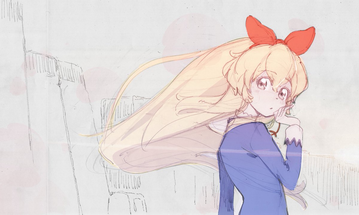 hoshimiya ichigo 1girl solo long hair blonde hair school uniform bow sketch  illustration images