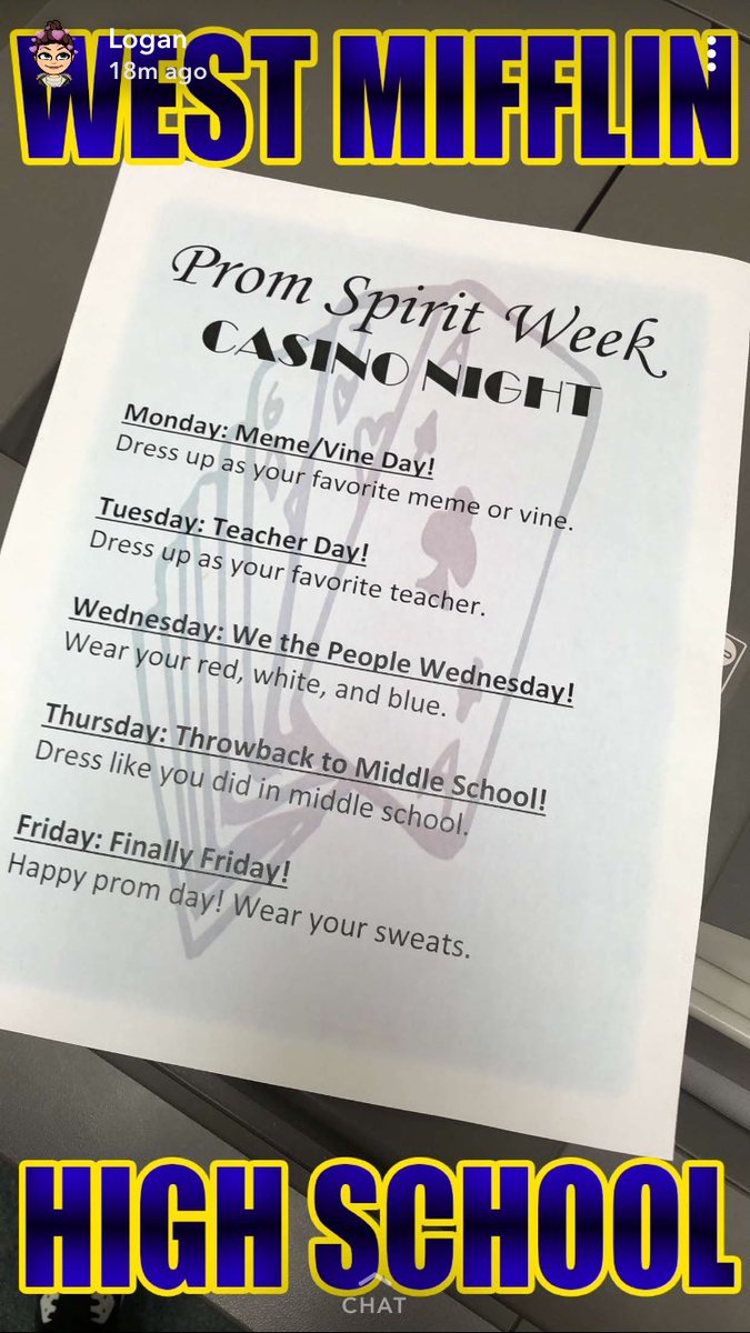 wmprom_2018's tweet photo. Happy 1 week until prom!!! 🌹🤪🤩 next week we are doing a spirit week!! please make sure all outfits are school appropriate! spread the word. https://t.co/BfgfhgRCAy