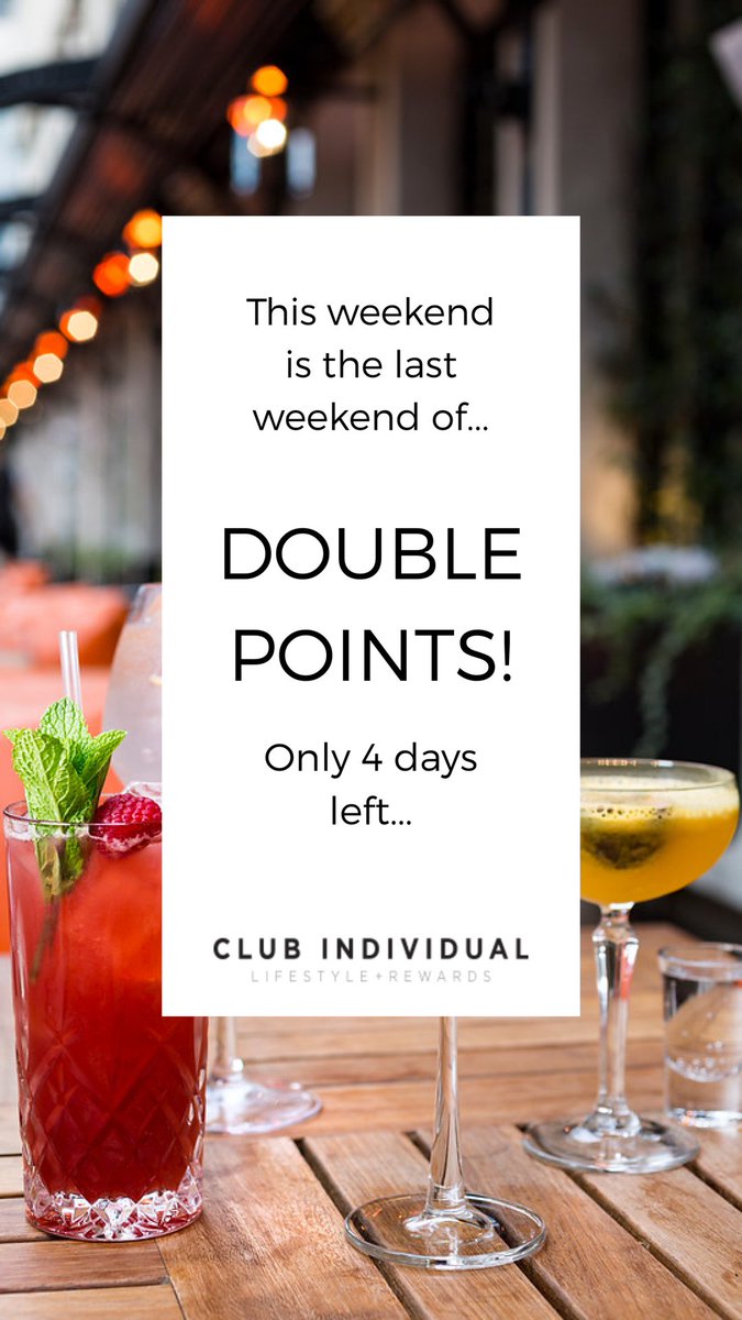 The last weekend of double points can only mean one thing... It's double the cocktails, double the food and double the fun all weekend!

#DoublePoints #Weekend #Cocktails