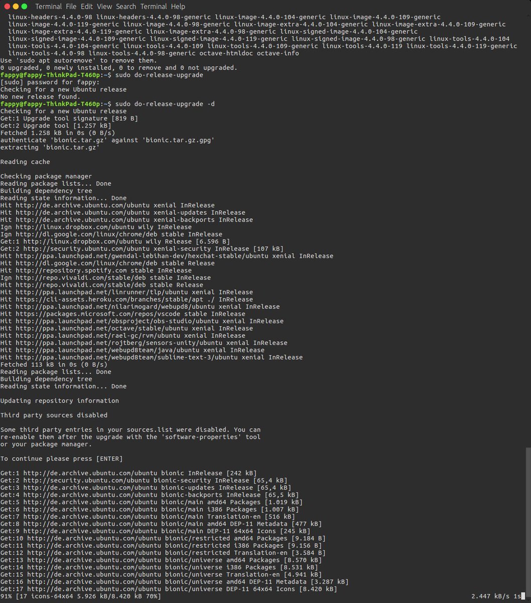 FabiVoltair's tweet photo. upgrading #Ubuntu from 16.04 to 18.04 right now <3 so hyped! Wish me luck that everything works xD otherwise I'm going to have a lot of work!
#ubuntu18 #linux #canonical #thelinuxgamer #aptget https://t.co/1dSgVQUWJU