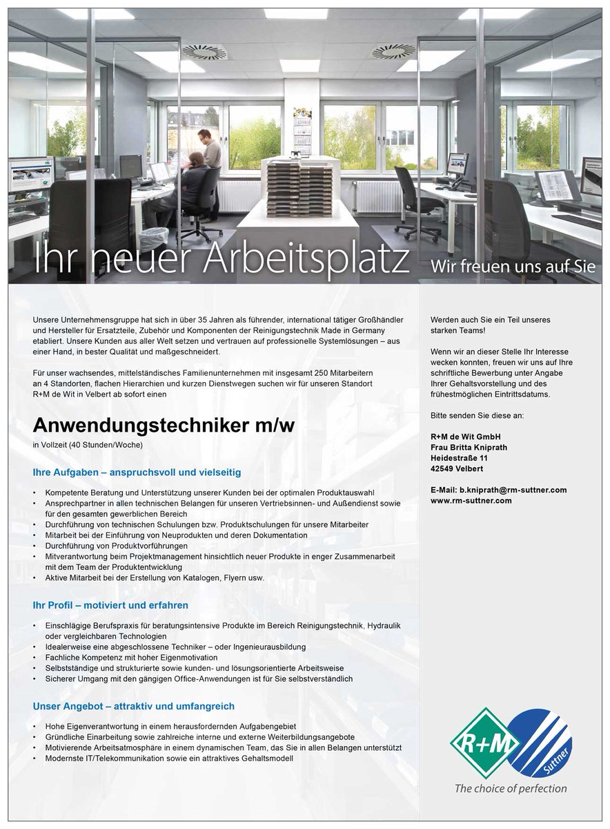 Stellenangebot 

Anwendungstechniker m/w

dcs.rm-suttner.com/Jobs/Anwendung…

#Anwendungstechniker #offenestelle #rmsuttner #stellenangebot #madeingermany #rmdewit #velbert #rm #Familienunternehmen #Marktführer #Anwendungstechnik