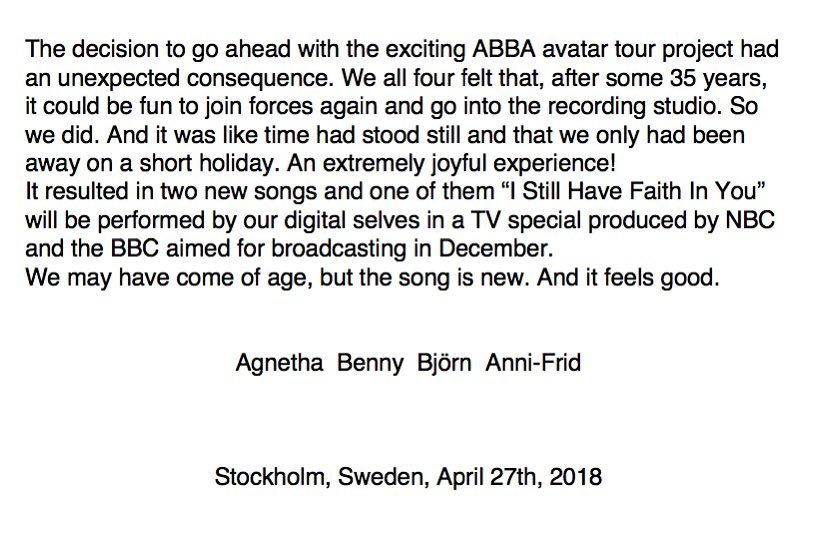 c Press Office Thank You For The New Music Abba We Ll Bring You More Info On This Announcement In Due Course