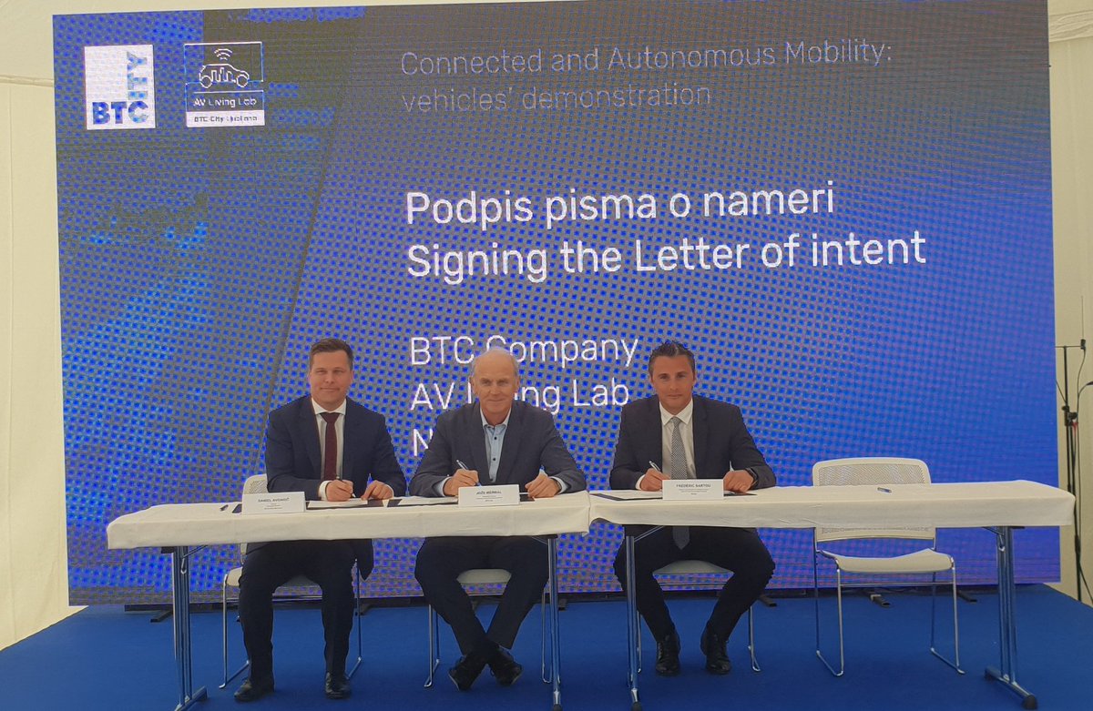 AVLivingLab's tweet photo. BTC, AV Living Lab and @NAVYA_Group have signed the Letter of intent. Signatories will work towards creating business and financial conditions for BTC company to acquire #AutonomousVehicle Navya, in the area of digital driving transformation. #LivingLabX https://t.co/lM3LSqu4rx