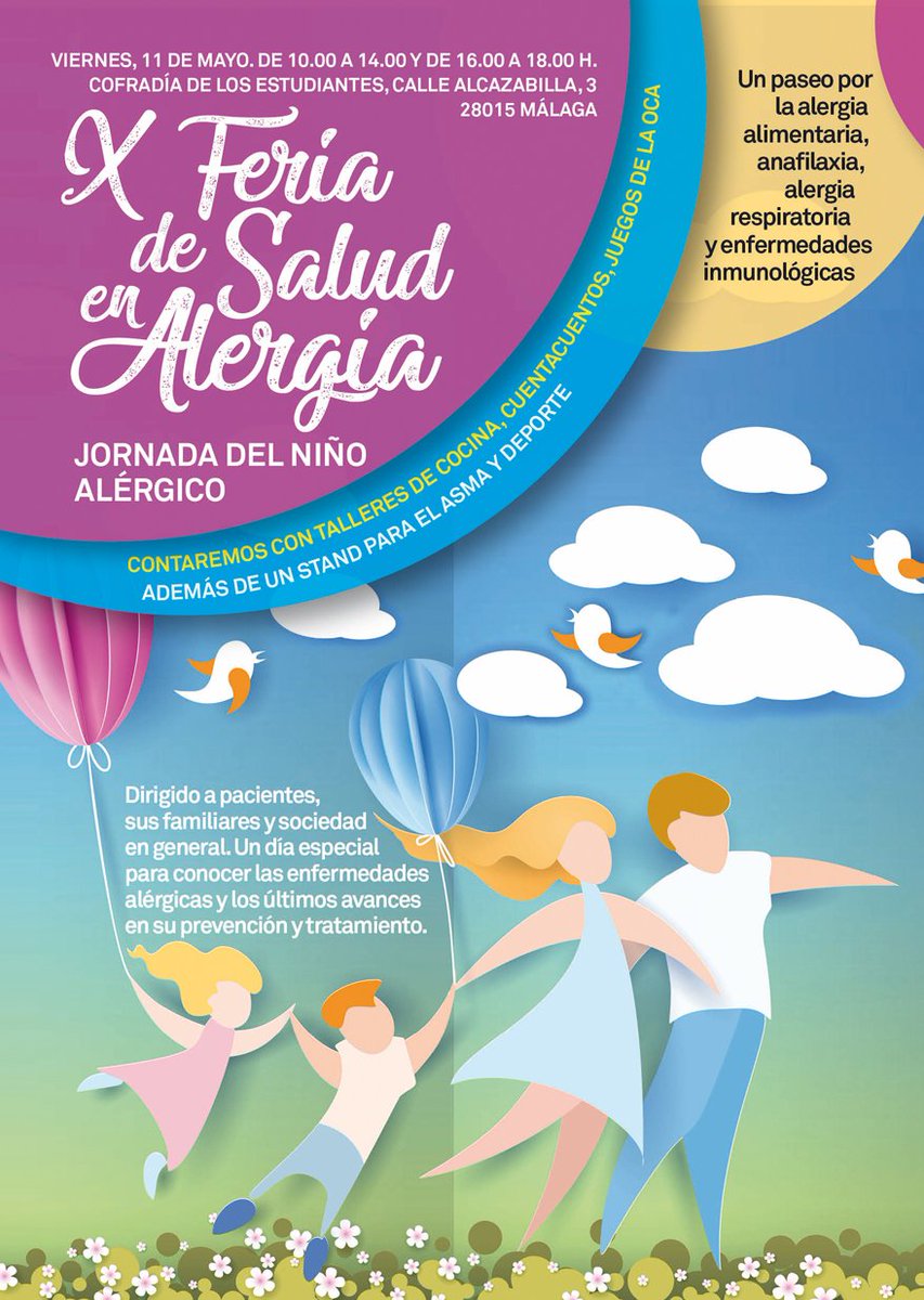 SEICAP's tweet photo. La @SEICAP organiza la Feria de Salud en Alergia el 11 de mayo en Málaga centrada en bullying en #alergia y #asma infantil. https://t.co/FUXrhVquFa #AlergiaInfantilMálaga https://t.co/Fh0vkhegAt