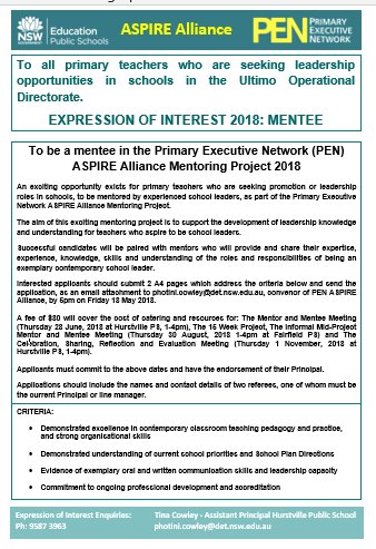 PENConference's tweet photo. Have a look at the EOI's for our 2018 ASPIRE Alliance Mentoring Project! For more details go to the PEN website or contact @photini_c . EOI's for both Mentors and Mentees due May 18. @oliviahermon @kindisd @CourtneyJKnight @carla_d_a @SylviaJCorish https://t.co/GHfLdyRs0f