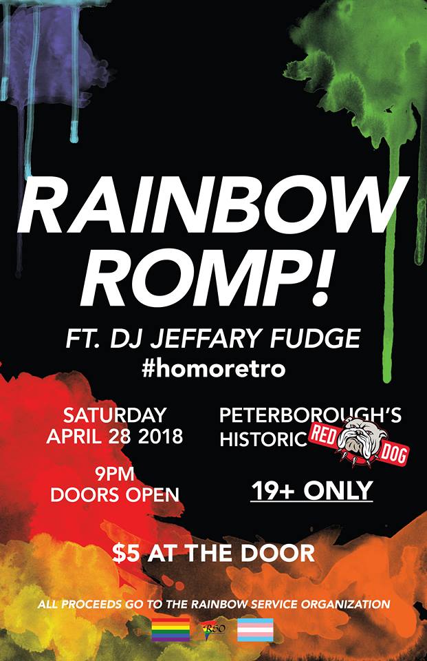 Coming up tomorrow, Rainbow Romp! Check it out at the@HistoricRedDog  starting at 9pm. Shake off the winter blues to the #homoretro tunes of DJ Jeffary Fudge for only $5 at the door. See you all there!