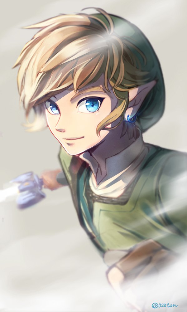 link 1boy blue eyes male focus blonde hair solo pointy ears earrings  illustration images