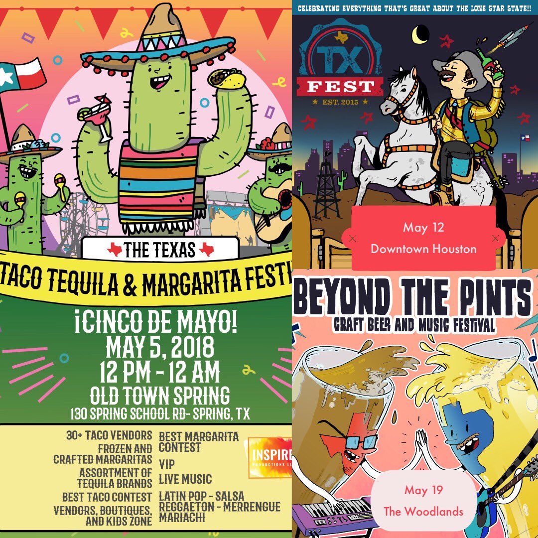 TXFEST's tweet image. 🎶If you love music, food, or drinks, then you will love these events in the month of May! 
🌮May 5-The Texas Taco, Tequila and Margarita Festival
⭐️May 12-TXFEST
🍺May 19-Beyond the Pints Craft Beer and Music Festival
Check out inspireprod.com for all the info and tix