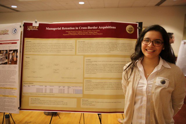 FSU_CRE's tweet photo. UROP Applications Due Tuesday, May 1st! Apply at https://t.co/6X8ktXbulC
Saphicher Gonzalez worked with PhD Candidate Katia Galdino to explore Managerial Retention in Cross-Border Acquisitions through the Department of Management!
@FSUBiz #ResearchInBusiness https://t.co/53HDlGYu6G