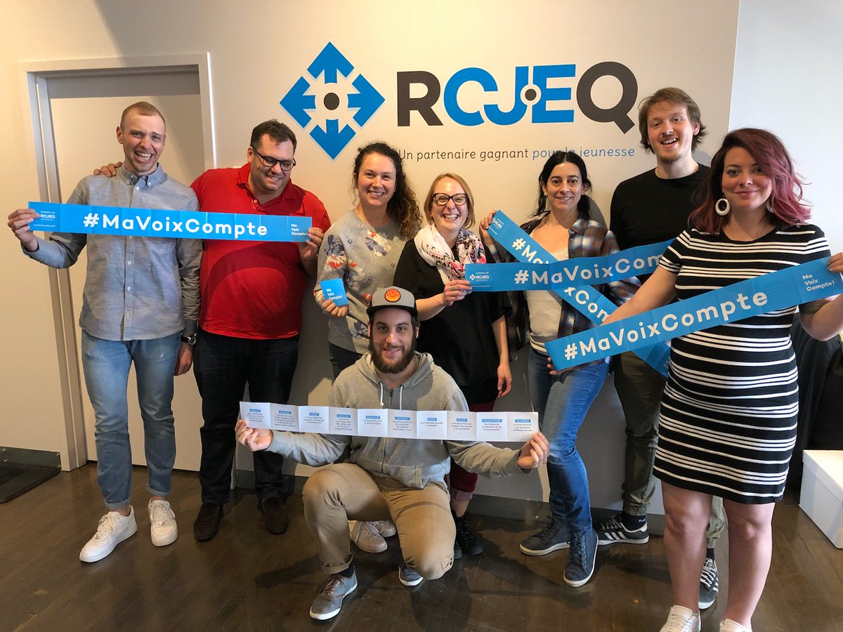 RCJEQ's tweet photo. L'équipe du RCJEQ est très fière de soutenir et de porter la voix des jeunes du jeunes avec le mouvement #MaVoixCompte. #polqc #CJE https://t.co/wmpBqe2z9t
