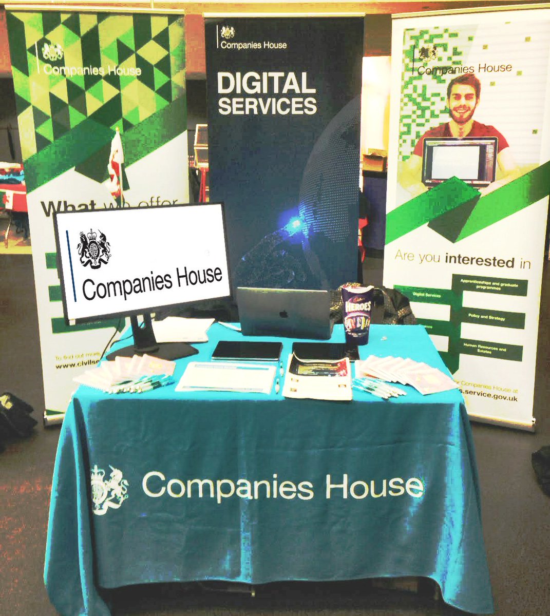 CompaniesHouse's tweet photo. We're at @cardiffcareers #BigGradFair today. There's only an hour left, make sure you pop over for a chat about our digital opportunities before you leave! https://t.co/7yWBziuyQ2