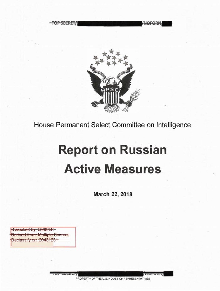 The House Intelligence Committee has just released its final report on Russian election interference.Via  @kylegriffin1 https://bit.ly/2Hu2Zzb 