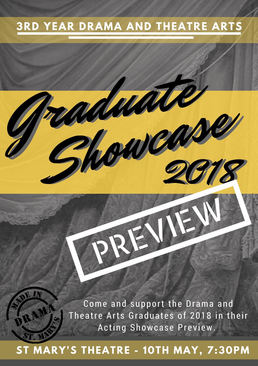 Acting_StMarys's tweet photo. On 10th May our Third Year Theatre Arts students will be previewing their graduate showcase before taking it to the @sohotheatre! 

Preview is at 7:30pm in the @Drama_StMarys theatre, starting at 7:30pm! Oh, and did we mention it's FREE!? https://t.co/rcFCpVR2kA