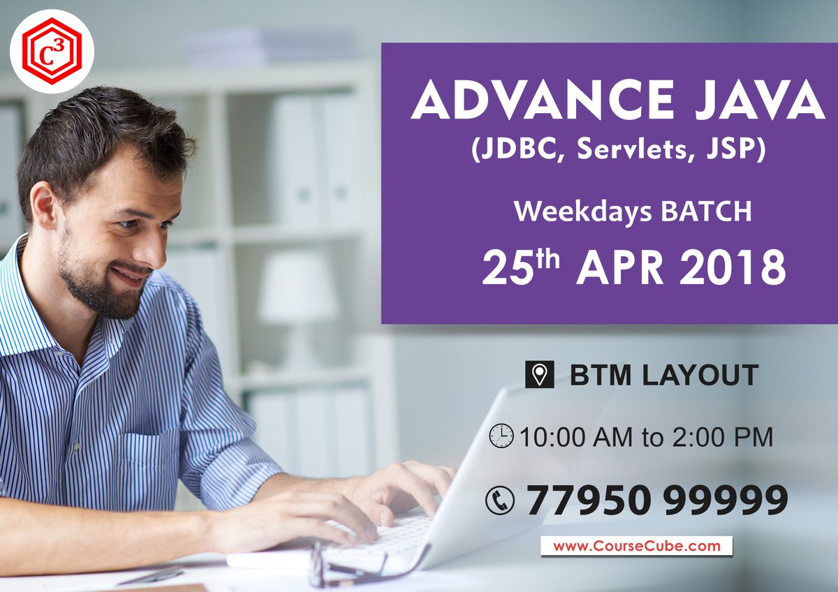 mycoursecube's tweet image. Time to upgrade your #Java Skills!! #CourseCube's new #Advance_Java batch is starting from 25th April 2018. Register on or before 25th and get early bird discount.
For more information on Courses and Placements log on to coursecube.com / Call or WhatsApp - 77950-99-999.