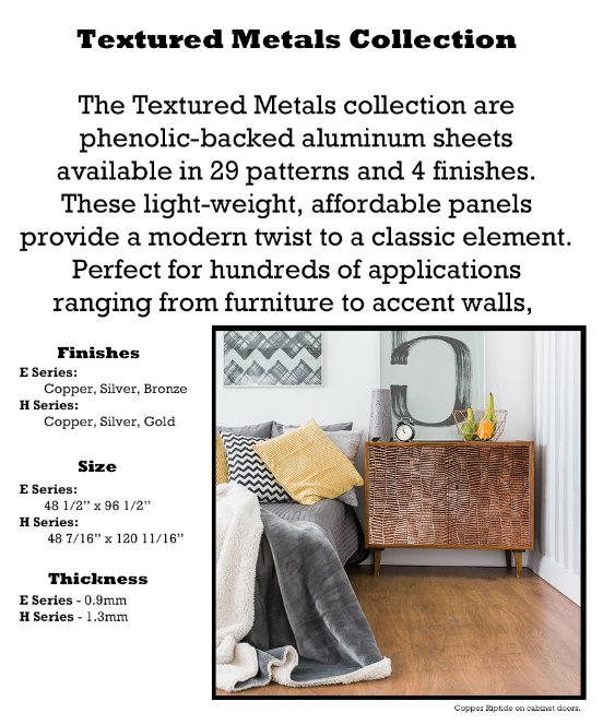 roosintl's tweet photo. Beauty you can see and feel - Textured Metals by Specified Metals, Inc 👇
Learn More: https://t.co/uYiMpVTszK #interiordesignmaterials #interiordesign #roosintl #texturedmaterials #commercialdesign #designmaterials #FL https://t.co/mmIPW7XY73