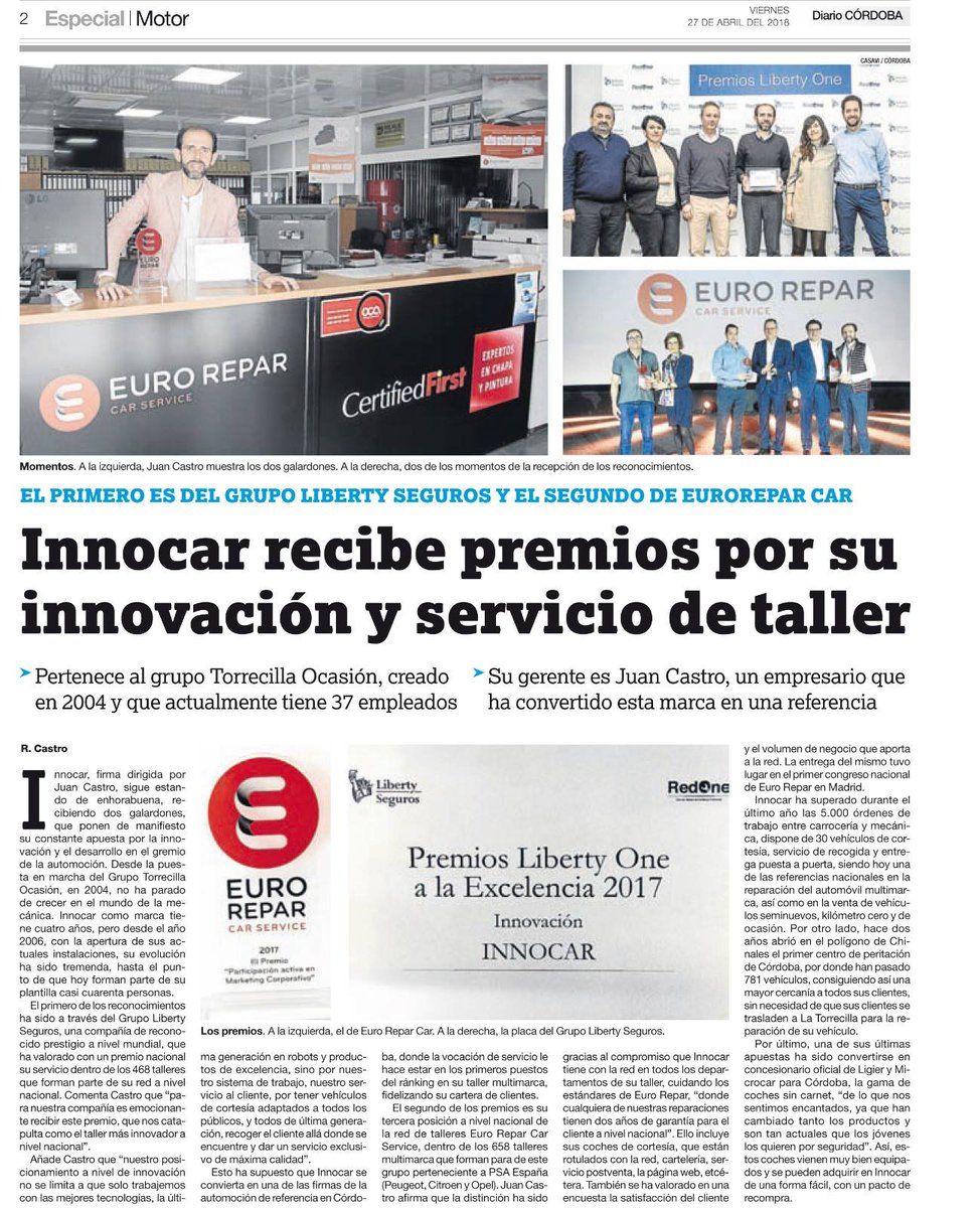 Innocar_es's tweet photo. Y hoy salimos en el Diario Córdoba! 😊😊
¡Estamos muy contentos por poder compartir nuestros reconocimientos con todos vosotros! Gracias por confiar en nosotros..¡Seguimos trabajando para ofrecerte lo mejor!
#FelizViernes #Innocar https://t.co/sIGvMJUAu5
